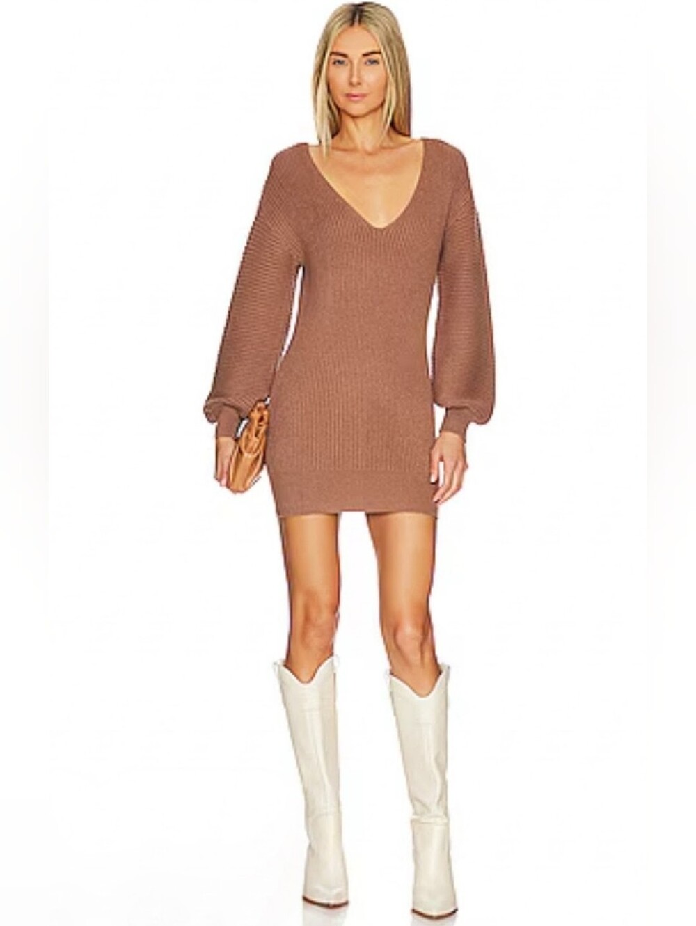 $258 MAJORELLE Riley Sweater Dress in Light Brown Size Small